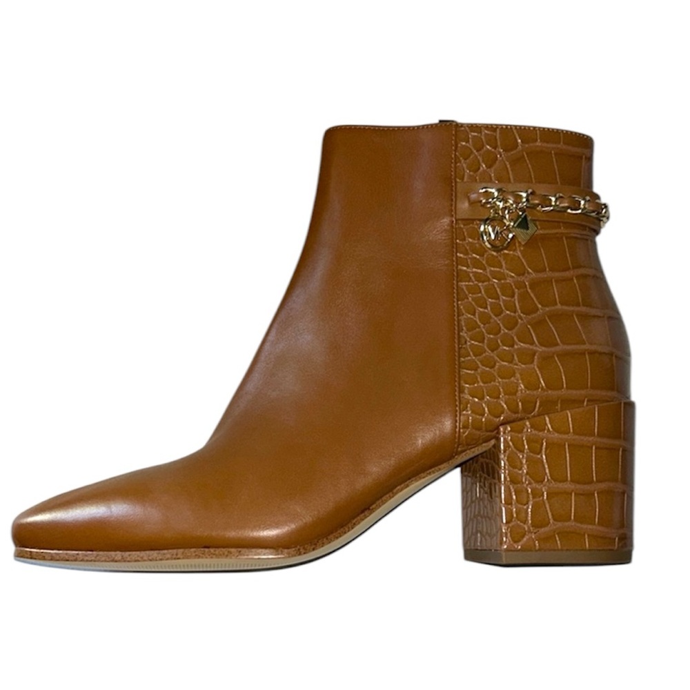Michael Kors Alane Chestnut Brown Croc Embossed Leather Ankle Boots - Picture 4 of 15